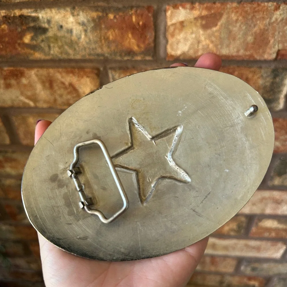 State of Texas Large Oversized Belt Buckle Silver Lone Star Oval Western Rodeo